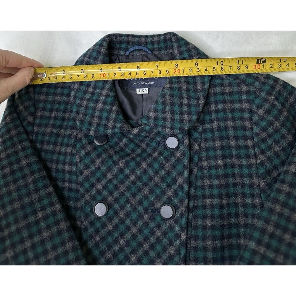 SANYO Tokyo Girl Wool Plaid Coat Size 4 Green Double Breasted Japan - Picture 9 of 11